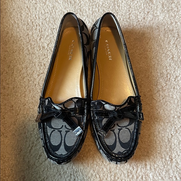 Coach Black and Cream Monogram Loafers - Picture 1 of 9